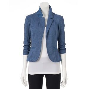 Juniors' Candie's® Ruched Lace Knit Blazer